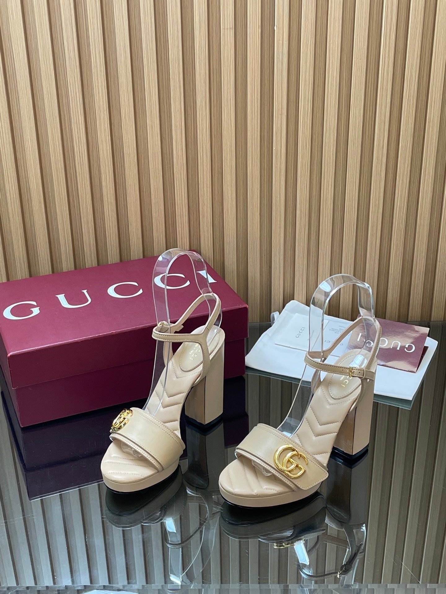 GUCCI 26S HIGH-HEEL SANDALS 125 MM IN BEIGE LAMBSKIN