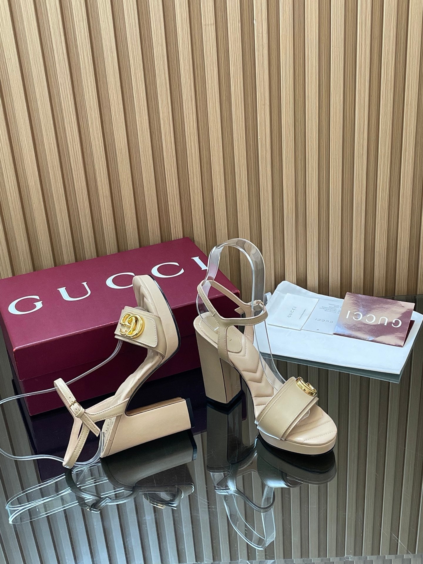 GUCCI 26S HIGH-HEEL SANDALS 125 MM IN BEIGE LAMBSKIN