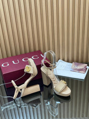 GUCCI 26S HIGH-HEEL SANDALS 125 MM IN BEIGE LAMBSKIN