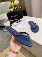 THONG SLIPPERS IN COBALT BLUE DENIM