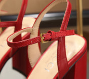 GG HIGH HEELS SANDAL 80 IN RED CALFSKIN MIX FABRIC
