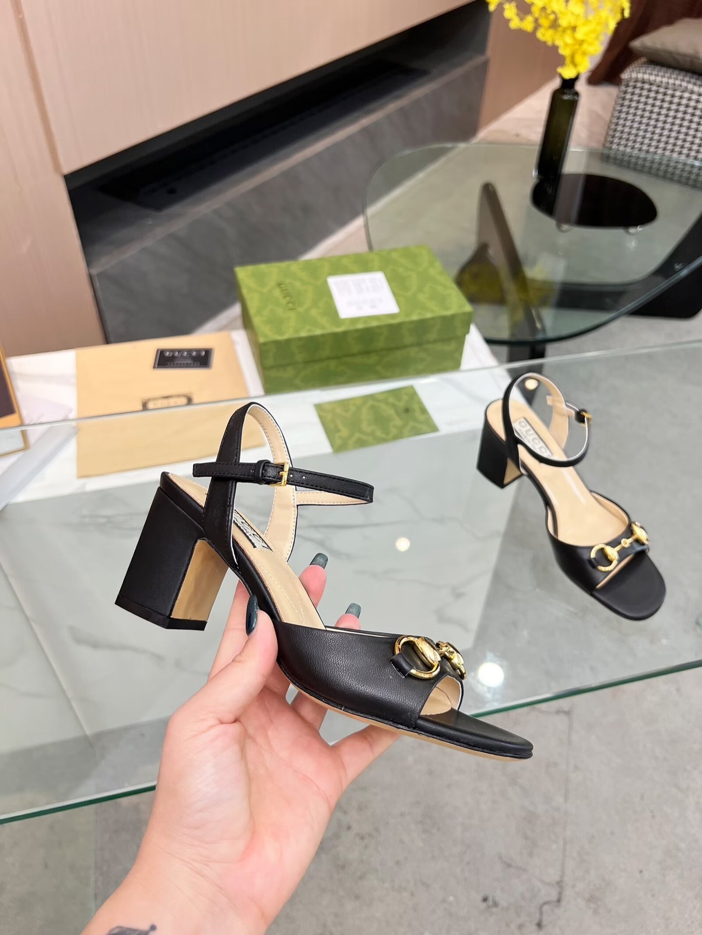 GG HIGH HEELS SANDALS 60 IN BLACK LAMBSKIN