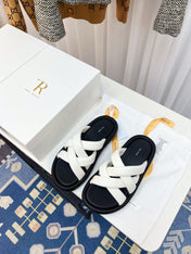 THE ROW 26S CROSSED PADDED SLIDES IN WHITE CALFSKIN