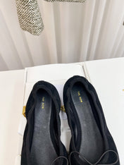 THE ROW 26S BALLET FLATS IN BLACK SUEDE ELASTIC TRIM WITH BOW