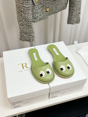 THE ROW 26S PIXEL APPLIQUE MULES IN PISTACHIO GREEN CALFSKIN