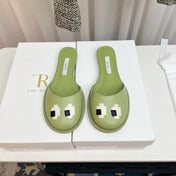 THE ROW 26S PIXEL APPLIQUE MULES IN PISTACHIO GREEN CALFSKIN
