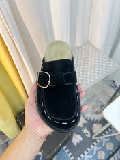 THE ROW 26S BUCKLED MULE CLOGS IN BLACK SUEDE