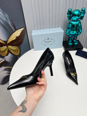 PRADA 26S POINTED TOE PUMPS STILETTO HEEL 80MM IN BLACK SHINE CALFSKIN