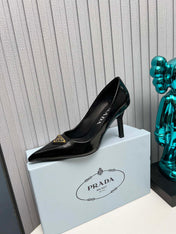 PRADA 26S POINTED TOE PUMPS STILETTO HEEL 80MM IN BLACK SHINE CALFSKIN