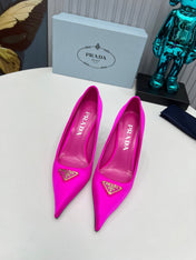 PRADA 26S POINTED TOE PUMPS STILETTO HEEL 80MM IN FUCHSIA PINK SATIN