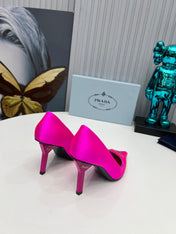 PRADA 26S POINTED TOE PUMPS STILETTO HEEL 80MM IN FUCHSIA PINK SATIN