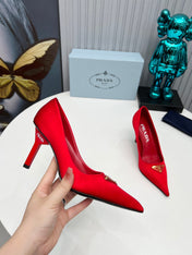 PRADA 26S POINTED TOE PUMPS STILETTO HEEL 80MM IN DARK RED SATIN