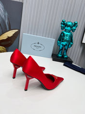 PRADA 26S POINTED TOE PUMPS STILETTO HEEL 80MM IN DARK RED SATIN