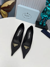 PRADA 26S POINTED TOE PUMPS STILETTO HEEL 80MM IN BLACK SATIN