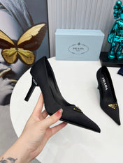 PRADA 26S POINTED TOE PUMPS STILETTO HEEL 80MM IN BLACK SATIN