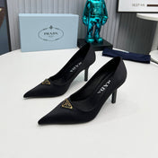 PRADA 26S POINTED TOE PUMPS STILETTO HEEL 80MM IN BLACK SATIN