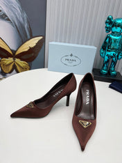 HIGH-HEEL PUMPS IN CHOCOLATE BROWN SATIN