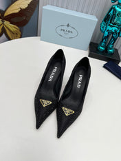 PRADA 26S POINTED TOE PUMPS STILETTO HEEL 80MM IN BLACK CRYSTAL EMBELLISHED