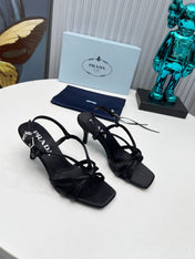 PRADA 26S STRAPPY SANDALS STILETTO HEEL 60MM IN BLACK SATIN