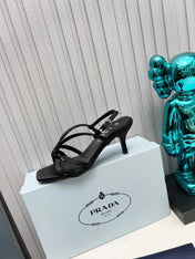 PRADA 26S STRAPPY SANDALS STILETTO HEEL 60MM IN BLACK SATIN