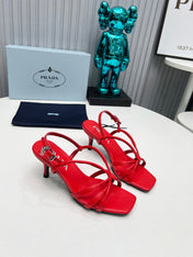 PRADA 26S STRAPPY SANDALS STILETTO HEEL 60MM IN DARK RED CALFSKIN