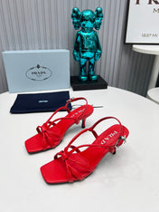 PRADA 26S STRAPPY SANDALS STILETTO HEEL 60MM IN DARK RED CALFSKIN