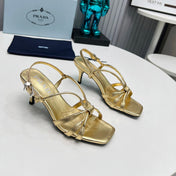 PRADA 26S STRAPPY SANDALS STILETTO HEEL 60MM IN GOLD CALFSKIN