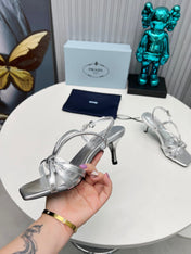 PRADA 26S STRAPPY SANDALS STILETTO HEEL 60MM IN SILVER CALFSKIN
