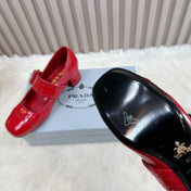 PRADA 26S SQUARE TOE STUDDED SLINGBACK BLOCK HEEL 40MM IN DARK RED PATENT CALFSKIN