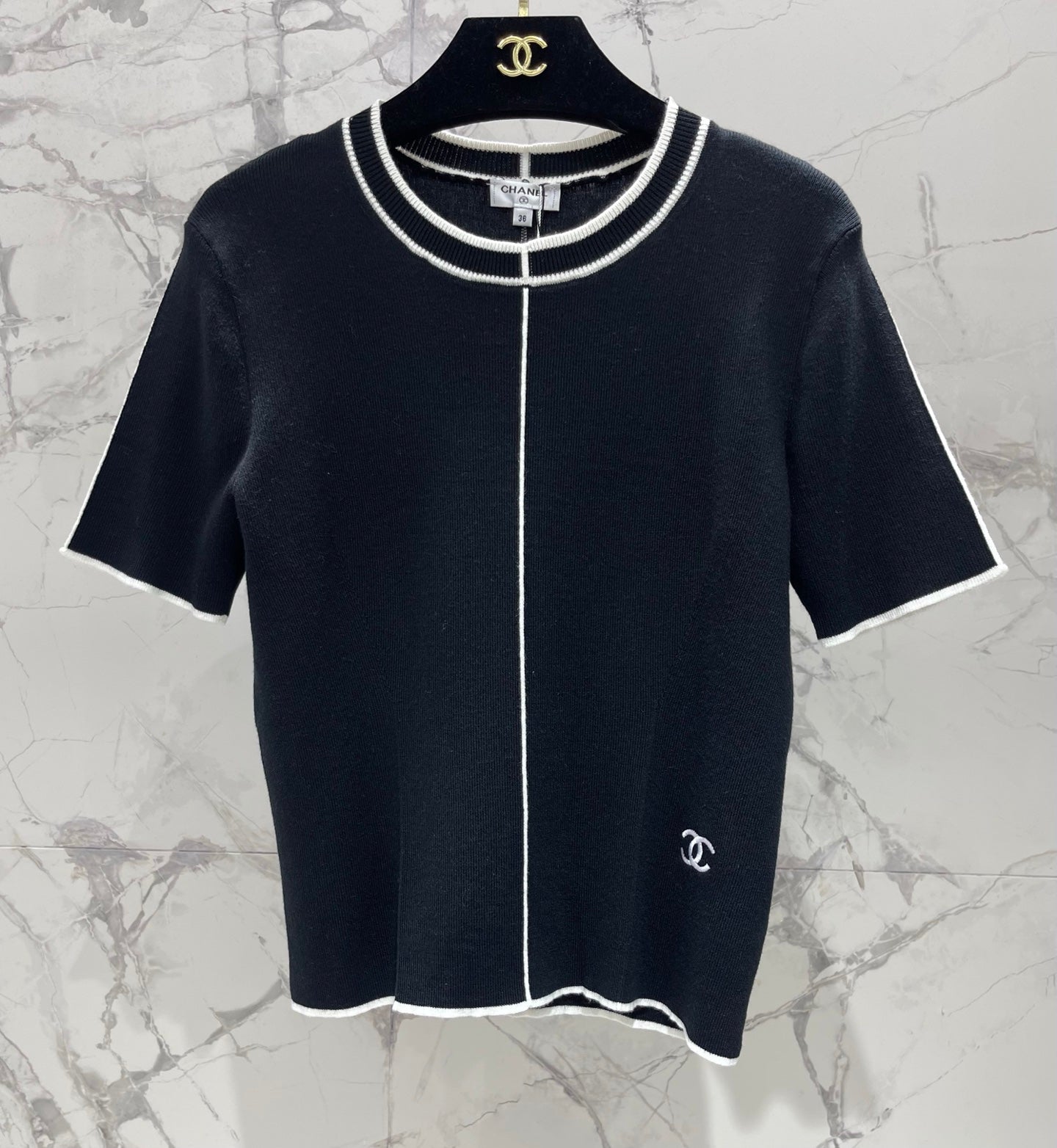 CHANEL 26S SHORT SLEEVE CREW NECK KNIT TOP 1627
