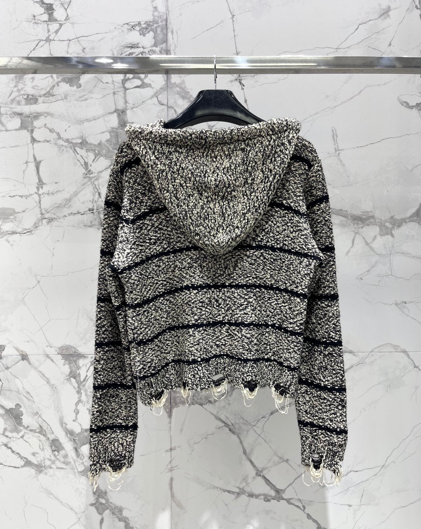 CELINE 26S FRAYED STRIPED KNIT HOODIE 638