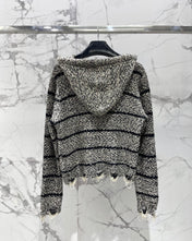 CELINE 26S FRAYED STRIPED KNIT HOODIE 638
