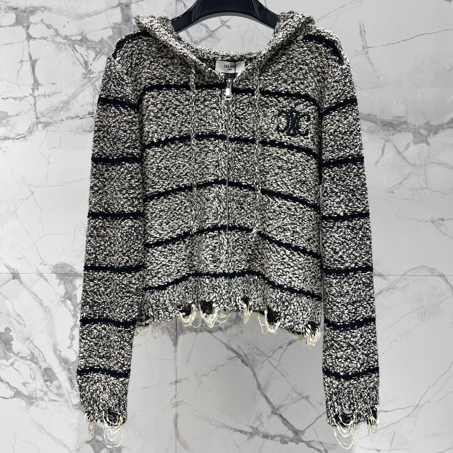 CELINE 26S FRAYED STRIPED KNIT HOODIE 638