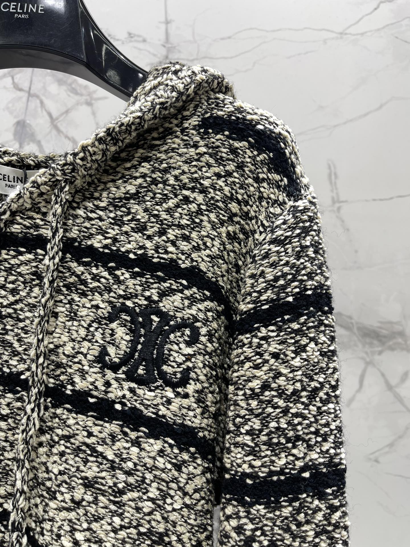 CELINE 26S FRAYED STRIPED KNIT HOODIE 638