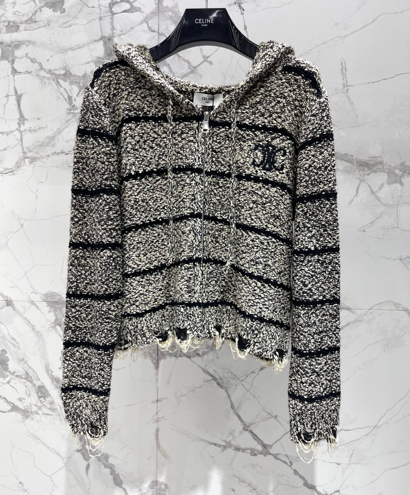 CELINE 26S FRAYED STRIPED KNIT HOODIE 638