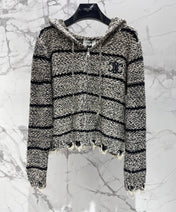 CELINE 26S FRAYED STRIPED KNIT HOODIE 638
