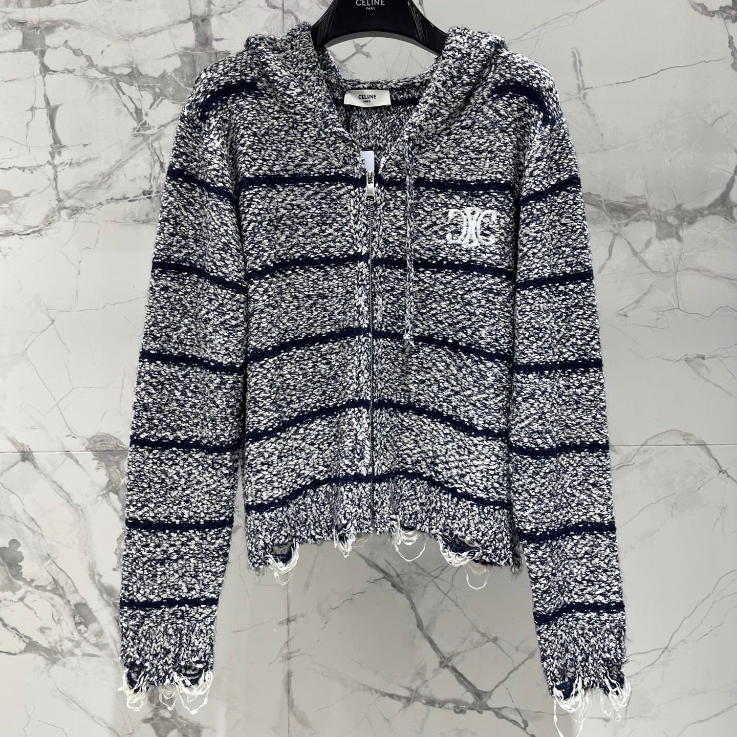 CELINE 26S FRAYED STRIPED KNIT HOODIE 639