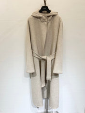 HERMES 25S KNIT HOODED COAT WITH SHEARLING TRIM 216