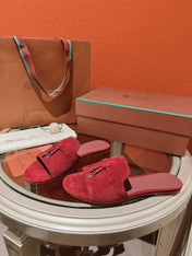 Summer Charms Sandals in Red Suede Maroon Lambskin