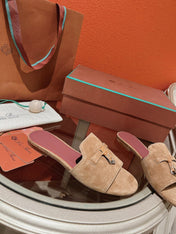 Summer Charms Sandals in Mocha Suede Maroon Lambskin