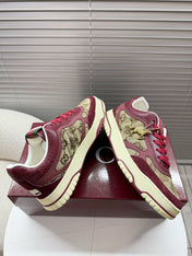 GUCCI 26S MAC80 SNEAKER IN BEIGE CANVAS AND DARK RED LEATHER