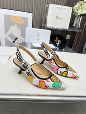 J'ADIOR SLINGBACK PUMP COLORFUL NATURAL RAFFIA AND EMBROIDERED COTTON 65 MM 130844