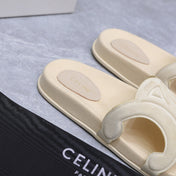 CELINE 26S TRIOMPHE SLIDES IN CREAM WHITE SUEDE