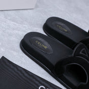 CELINE 26S TRIOMPHE SLIDES IN BLACK SUEDE