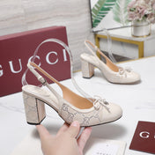 GUCCI 26S HEEL SLINGBACK PUMP 80 MM IN CREAM WHITE CALFSKIN AND SUEDE
