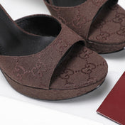 GUCCI 26S HEELED SANDALS 105 MM IN DARK BROWN CANVAS
