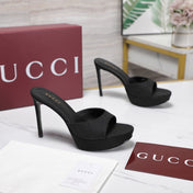 GUCCI 26S HEELED SANDALS 105 MM IN BLACK CANVAS