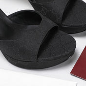 GUCCI 26S HEELED SANDALS 105 MM IN BLACK CANVAS