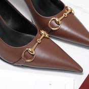 GUCCI 26S HORSEBIT PUMPS 85 MM IN DARK BROWN CALFSKIN