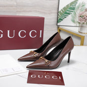 GUCCI 26S HORSEBIT PUMPS 85 MM IN DARK BROWN CALFSKIN